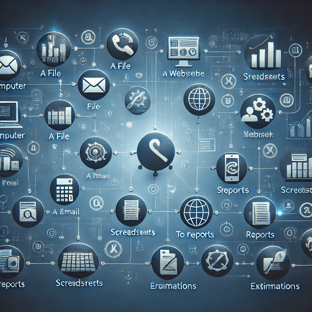 Abstract network diagram with icons connected by lines, representing various digital and communication tools.